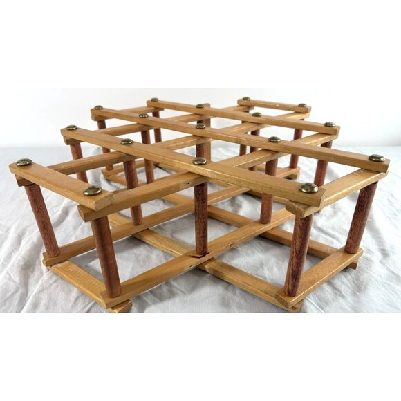 Vintage Expandable Wooden Wine Rack With Brass Accents - Picture 3 of 5